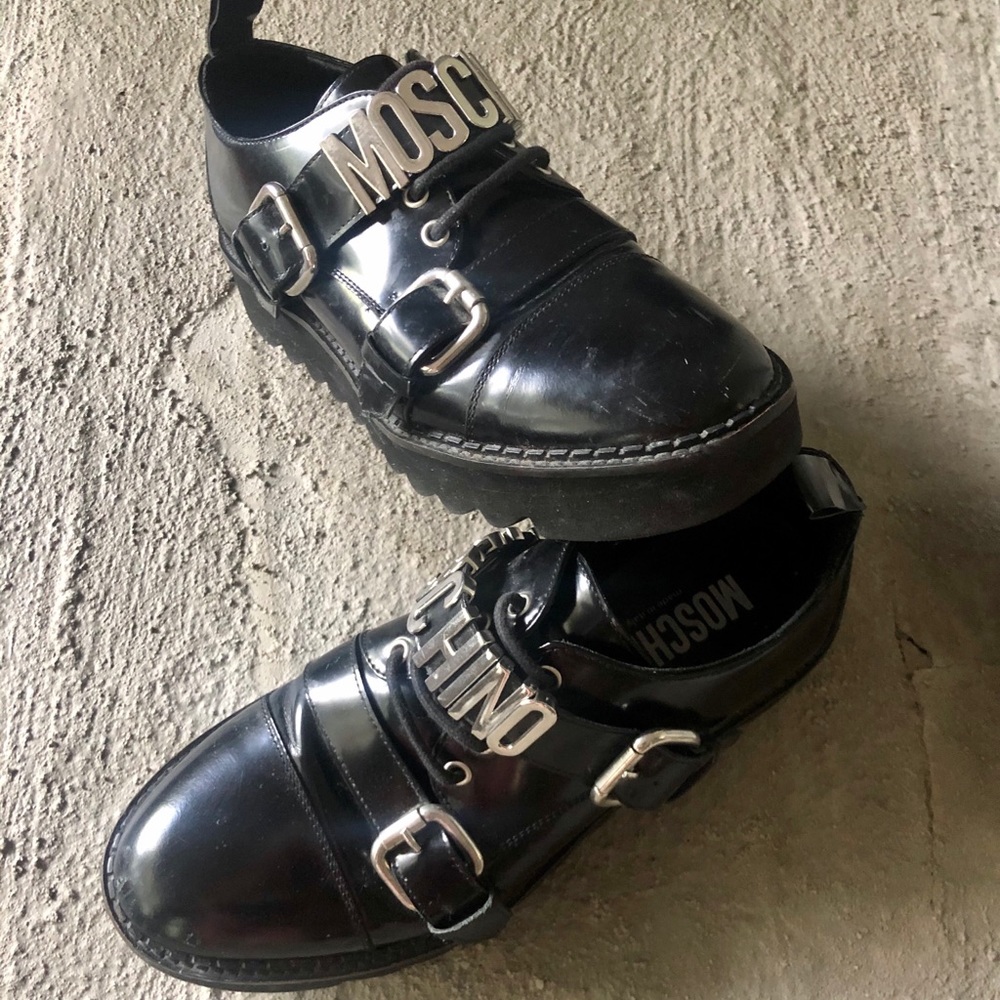 MOSCHINO couture MENS size 8 patent leather shoes